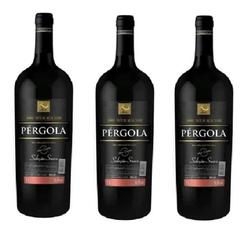 Kit Com Três Vinhos Pérgola Seleção Tinto Suave 1 Litro