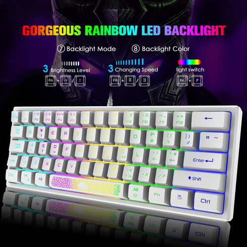 Ziyou Lang K61 60% Gaming Keyboard Mini Portable Con Rainbow