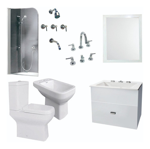 Combo Baño Inodoro Griferia Vanitory 50cm Mampara Y- Cuotas