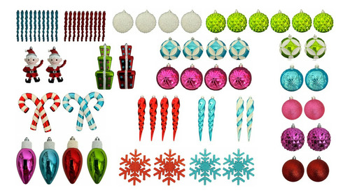 Esferas Navideñas 70pz Multicolor Verde Rojo Rosa Azul Blanc