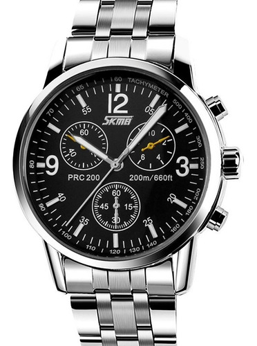 Reloj pulsera Skmei 9070 con correa de acero inoxidable color plateado - fondo negro
