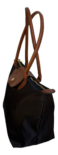 Bolsa Estilo Long Champs Le Pliage Nylon Mediana Burgundy Negro Lisa Oro Marrón