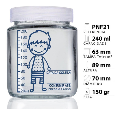 Imagem 2 de 2 de 10 Potes De Vidro Leite Materno, Graduação 200ml - Menininho