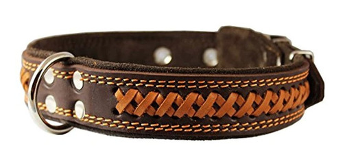 Collar De Perro Trenzado De Cuero Genuino, Marron De 1.5  D