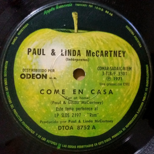 Paul Y Linda Mccartney - Come En Casa - Simple 1971 Beatles