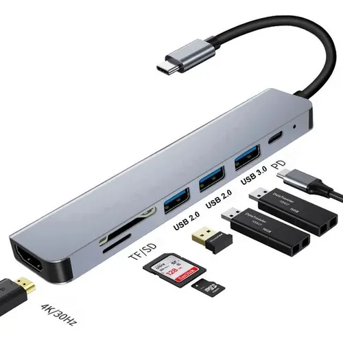 Hub 7 En 1 Usb-c 3.0 Usb-2*2 Pd Hdmi 4k Sd Micro Mac Pc