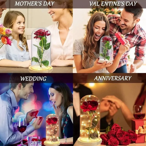 Flor Eterna Rojo Rosa Con Cristal Luz Led Regalos Para Ella