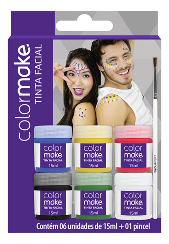 Kit Tinta Facial Com Pincel 15ml 6 Un Para Festa Cosplay