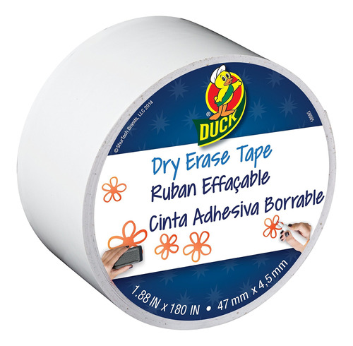 Duck Cinta Borrado Seco Marca Rollo 1.8 In X 4.9 Ft Blanco