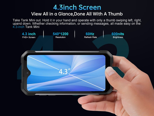 Smartphone Robusto Unihertz Tank Mini 8849, 16 Gb 256 Gb Android 13 Helio G99 100mp Cameras Ip68 Waterproof