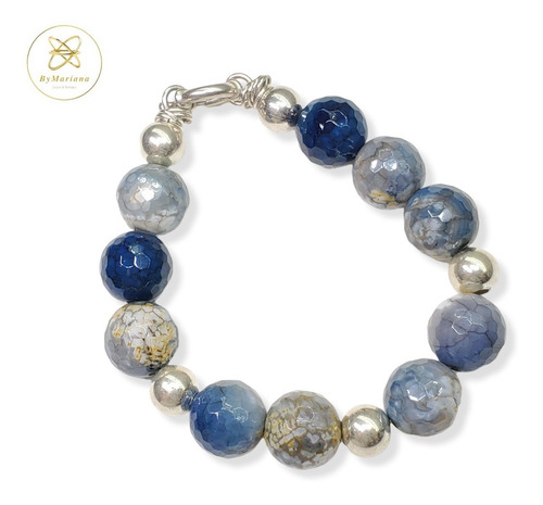 Imagen 3 de 7 de Pulsera Plata Piedras Grandes Gama Azulino