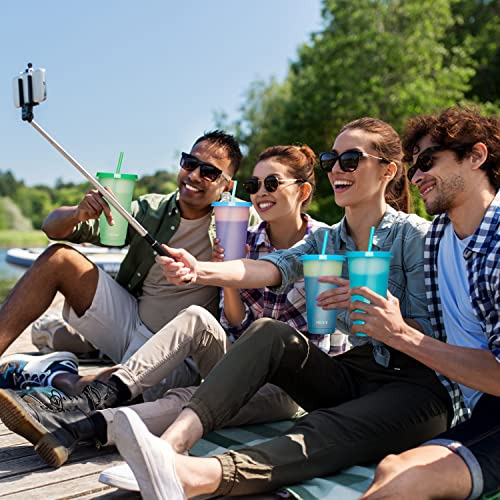 12pack Plastic Cups With Lids And Straws 24oz Reusable ...