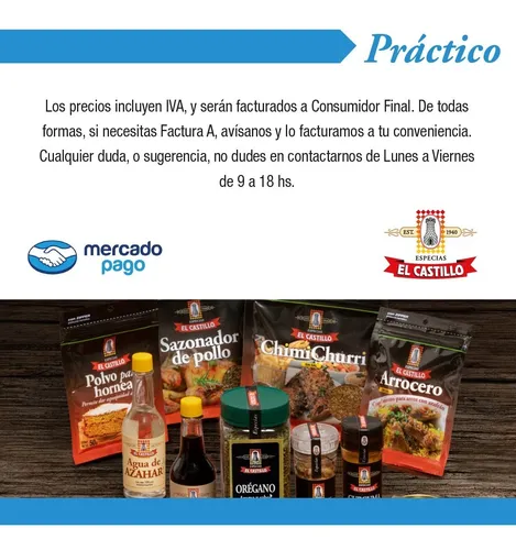 Kit Condimentos Sazonadores Botes Bajos El Castillo 3 Unid.