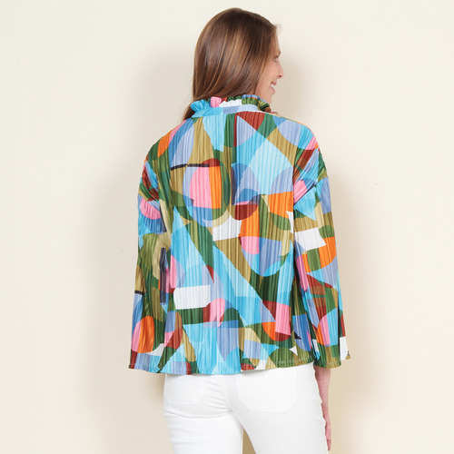 Blusa Wados Plisada Estampada Manga Larga Con Lazo En Escote