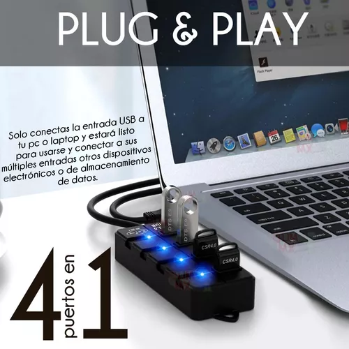 Hub 4 Puertos Usb 3.0 Alta Velocidad Pc Laptop Eliminador