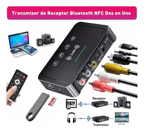 . Receptor Transmisor De Audio Bluetooth 5.0 Nfc Con Cable