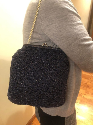 Cartera Vintage Color Azul De Lurex Tipo Tejida Excelente Es