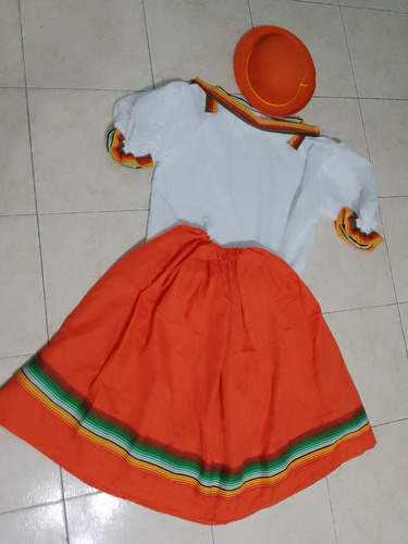 Disfraz Coya Gama Naranja Pollera Blusa Sombrero Niña 4_12 