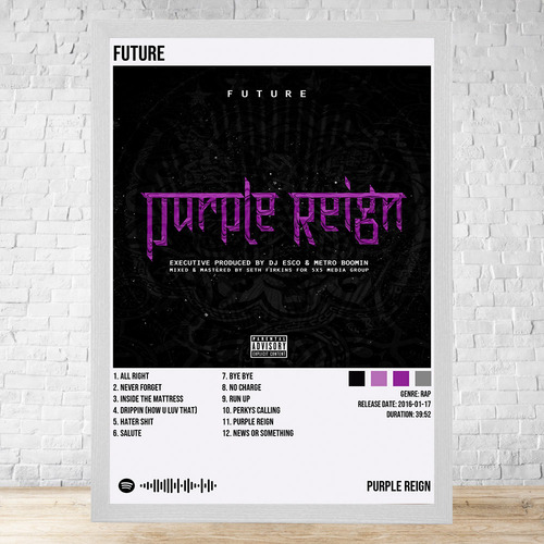 Cuadro Future Purple Reign 30x40 Con Vidrio Y Marco C472 Blanco Clasico