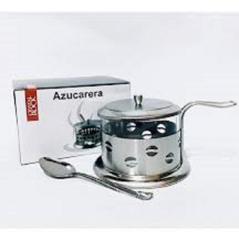 Azucarera De Vidrio Base Metal Con Cucharita En Caja