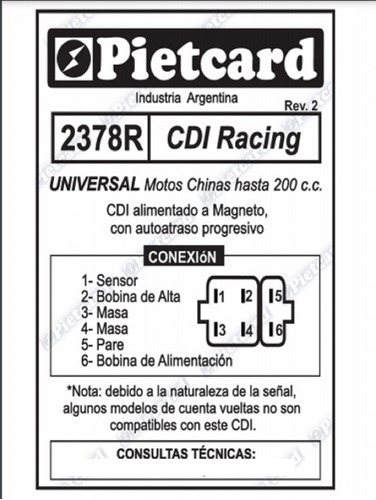 Cdi Racing Autoatraso A Magneto Universal 200cc Pietcard