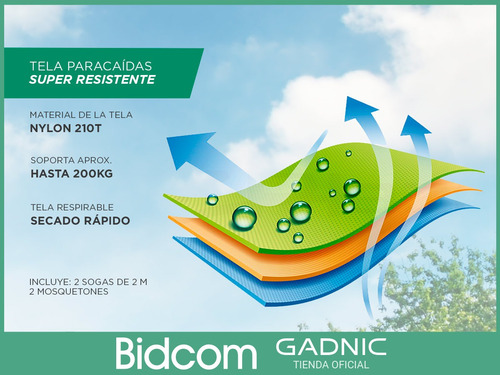 Imagen 5 de 8 de Hamaca Paraguaya 2plazas Gadnic 300x200cm Camping + Bolso