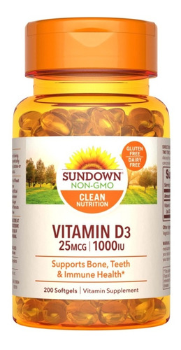 Sundown | Vitamina D3 | 25mcg | 1000 Iu | 200 Softgels