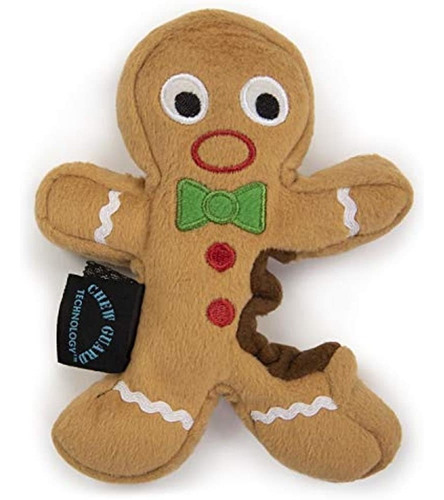 Godog Christmas Gingerbread Man Squeaky Plush Dog Toy, Chew 