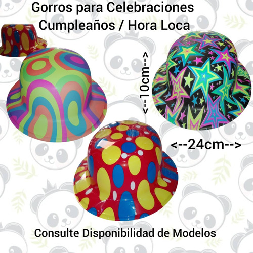 Set De 3 Sombreros Gorros Plásticos Para Fiestas Hora Loca 