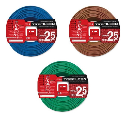 Cable Unipolar 2,5 Trefilcon Pack 3 Rollos 100 Mts Iram