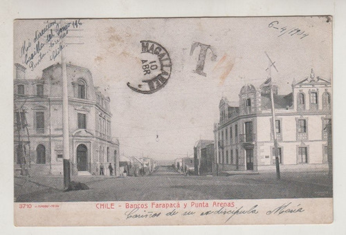 1904 Postal Chile Punta Arenas Banco Farapaca Vintage Raro