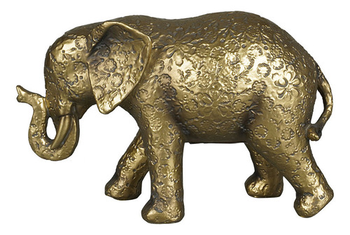 Escultura Elefante De Resina Dourado Com Texturas De Flores