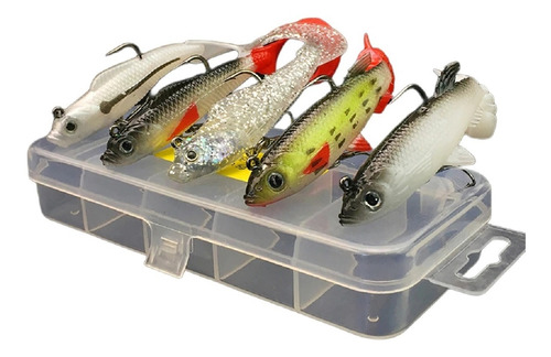 5 Señuelos Pesca Blando Tipo Pez Silicona 9cm + Caja Pesca