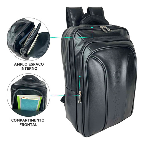 Mochila Executiva Notebook Couro Ecológico Santino San200u01 Cor Preta