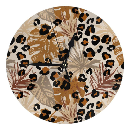 Elightvap Reloj Pared Redondo 10  Diseño Leopardo Hoja Para