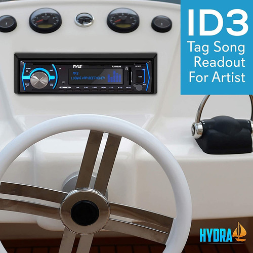 Pyle Radio Estéreo Bluetooth Marina 12 V Estilo Din Único Sistema Receptor De Radio Barco En Tablero Con Micrófono Integrado, Lcd Digital, Rca, Mp3, Usb, Sd, Radio Am Fm, Control Remoto Plmrb29b