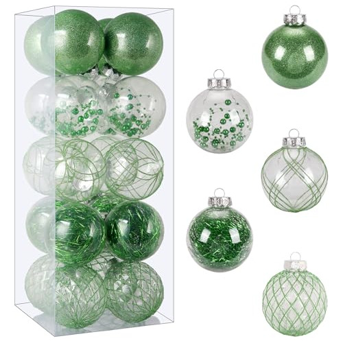 20 Bolas Para Arbol De Navidad Elegantes 80mm - Verde