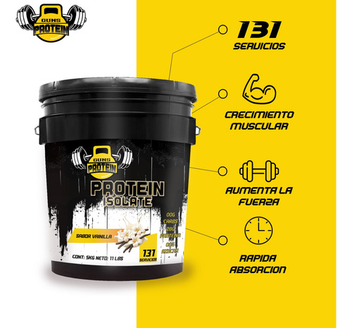 Proteína Whey Hidrolizada Isolate 5kg Guns Varios Sabores Vainilla