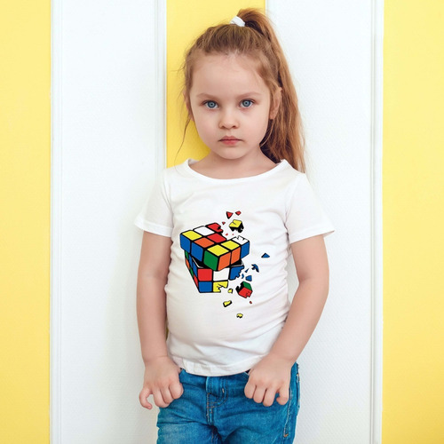 Imagen 5 de 6 de Remera Blanca Cubo Rubik Hombre Mujer Niños Modal Premium