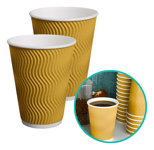 Kit 25 Copo Papel Luva Térmica Parede Dupla Café Chá 240ml Cor Ondulada