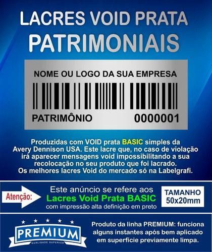 Etiqueta Patrimonio Void Prata Basic 50x20mm 500 Un Pb