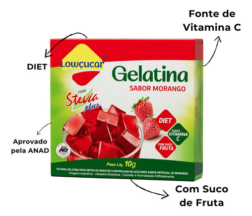 Mistura Gelatina Com Stevia 10g Sabores Diversos Kit Com 8