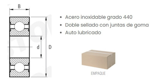 Balero Doble Sellado Modelo 1614-2rs Acero Inoxidable