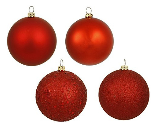 6  Red 4-finish Shatterproof Ball Ornament Set Of 4 Orn...