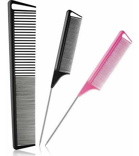 Peines - 3 Pieces Rat Tail Comb Carbon Fiber Cutting Comb Se