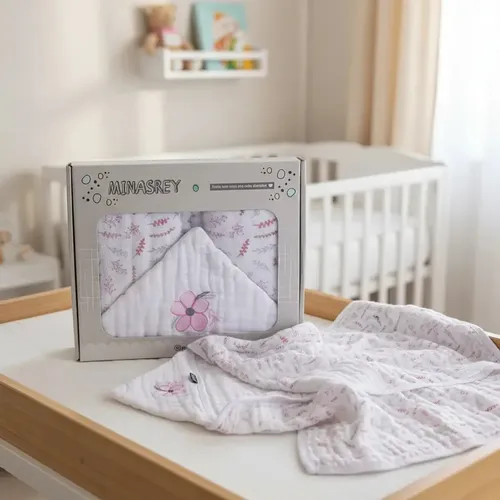 Toalha De Banho Bebê Grande Toalhão Capuz Camadas Soft Caixa Flores