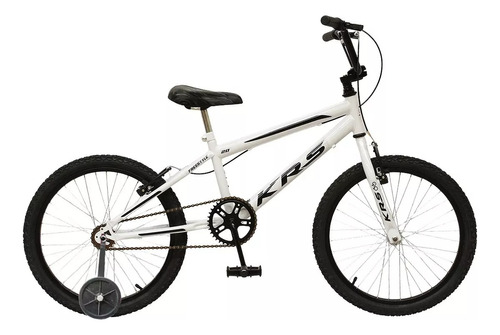 Bicicleta  infantil KRS Rebaixada aro 20 1v freios v-brakes cor branco com rodas de treinamento