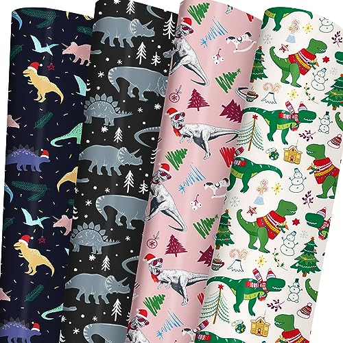 Dinosaur Christmas Wrapping Paper For Boys Girls Kids -...