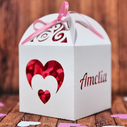 15 Cajas Caladas 10x17cm Corazón Personalizadas