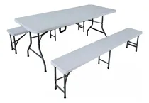 Comprar Set De Mesa Y Bancos Plegable Jardín Exterior Quincho Patio